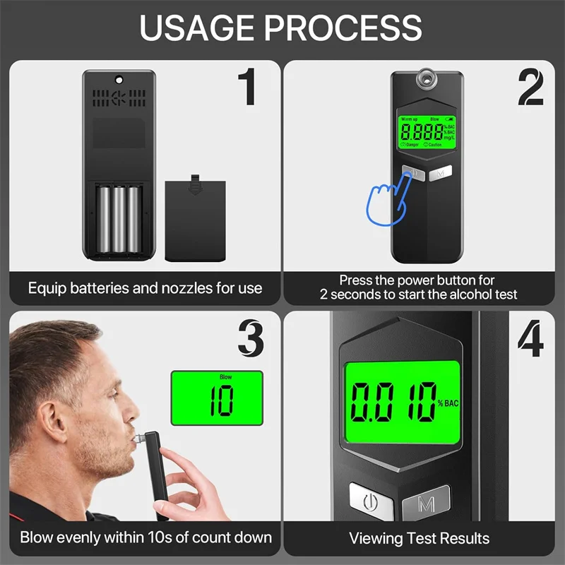Portable Digital Alcohol Tester with Semiconductor Alcohol Sensor 32-Time Memory High-Precision Alcohol Breathalyzer