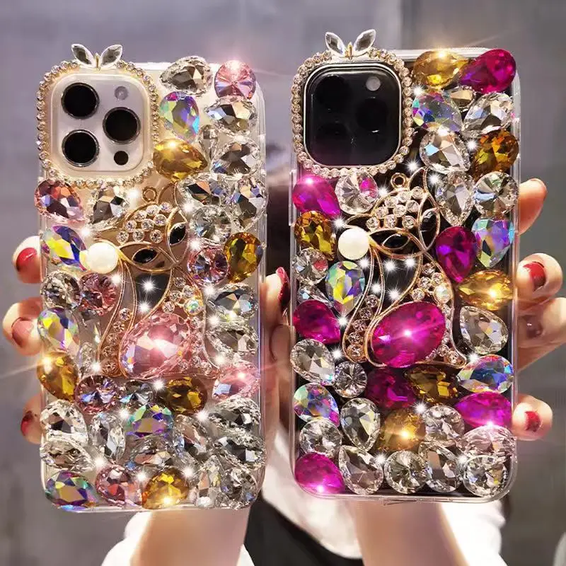 Fashion Cute Cartoon Animal Rose A10S Diamond Phone Case For Samsung S21 Ultra Note S20 A21S Glitter Jewelry Back Cover