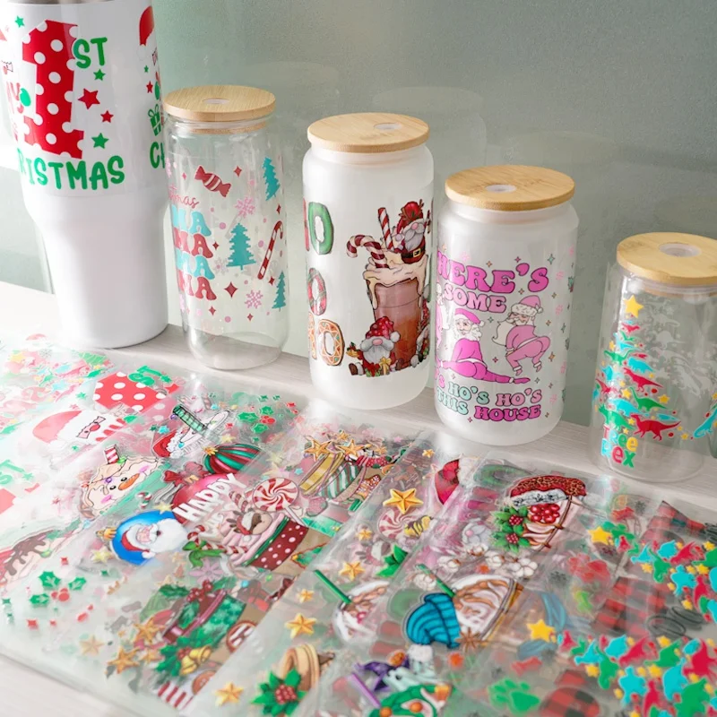 Good Price custom uv dtf transfers for cups wrap uv dtf cup decals transfers christmas uv dtf cup wrap transfers 16oz 24oz lib