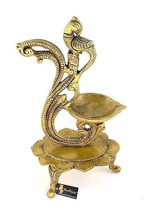 Индийская латунная масляная лампа Akhand Diya для Puja-большой круглый хрустальный Deepak дома и офиса предметы украшения (золотистый 
