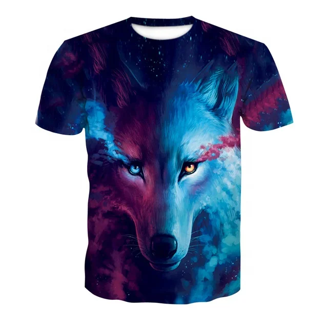 
2020 Stylish Oem Customized Men Cotton And Polyester 3D Digital Wolf Printing Tee Casual Round Neck Animal Printed T Shirt 