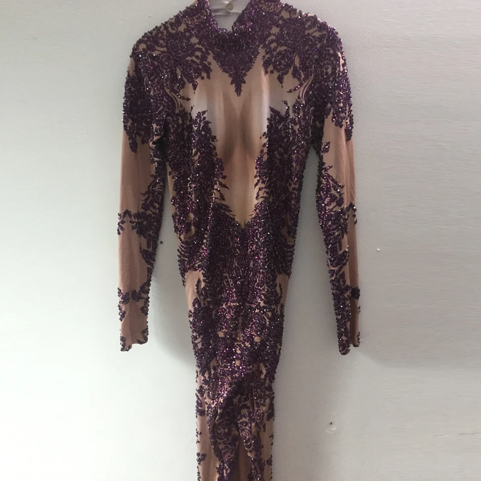 Женские пикантные прозрачные со стразами Bodycon Clubwear женские модные тонкие вечерние показать комбинезон