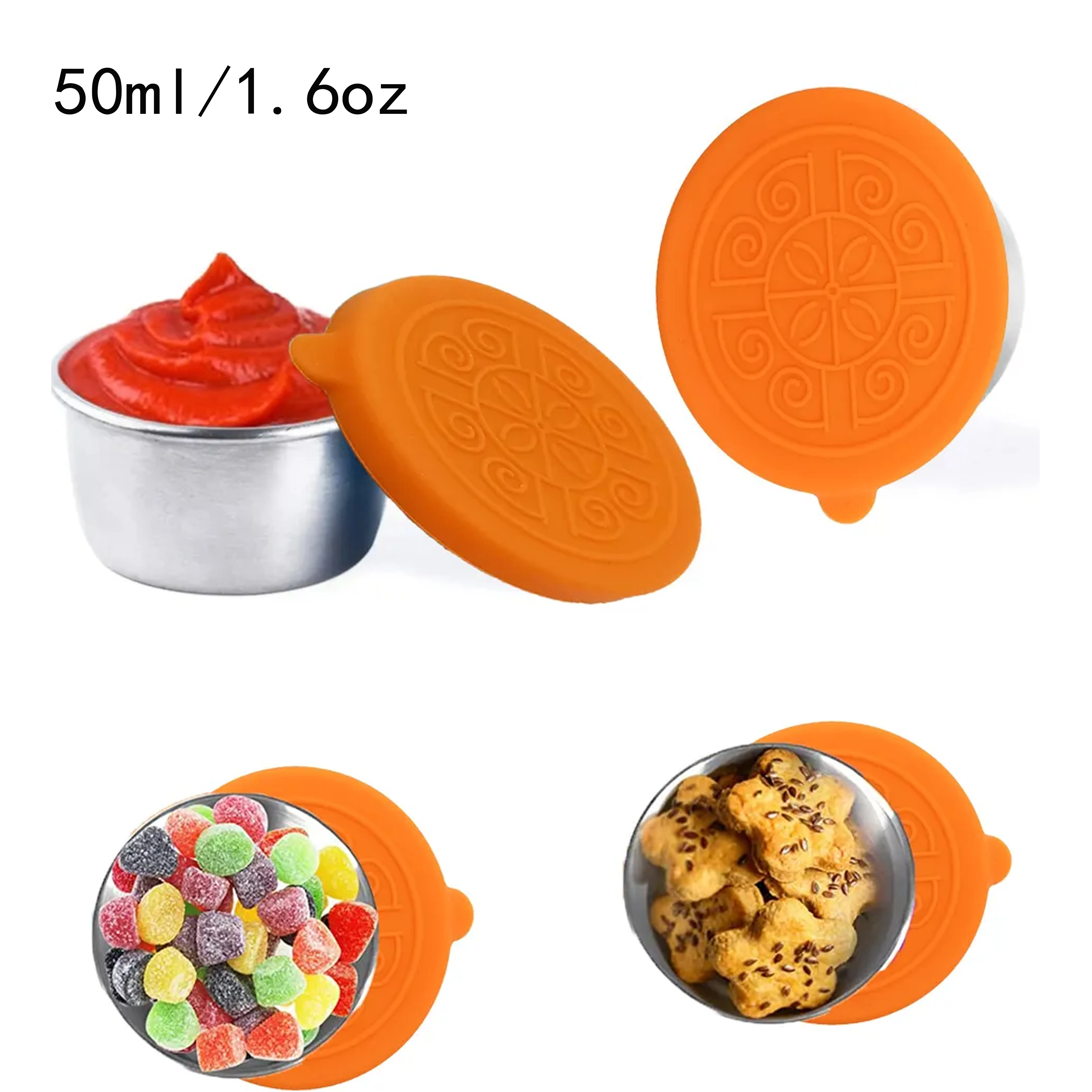 1.6 oz Stainless Steel Condiment Cup Reusable Dipping Sauce Cups Container With Silicone Lid