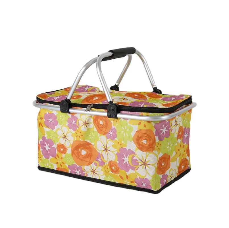 New Design Portable Folding Aluminium Handle Shopping Basket Collapsible Picnic Foldable Basket