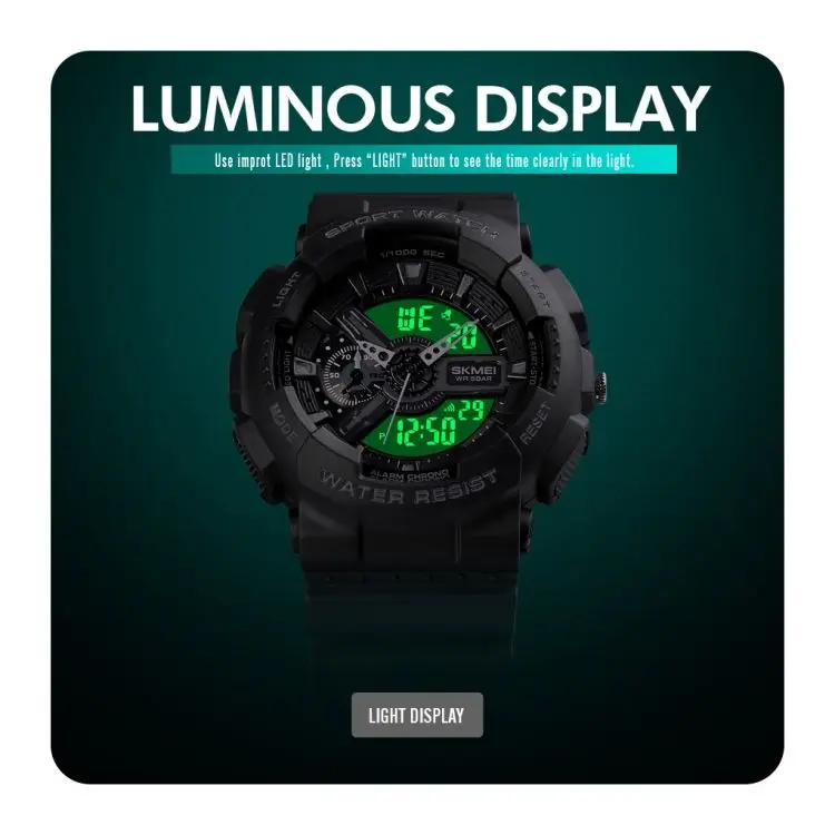 Hot Sale SKMEI 1688 LED Dual Time Digital Display + Pointer Luminous Sports Electronic Watch