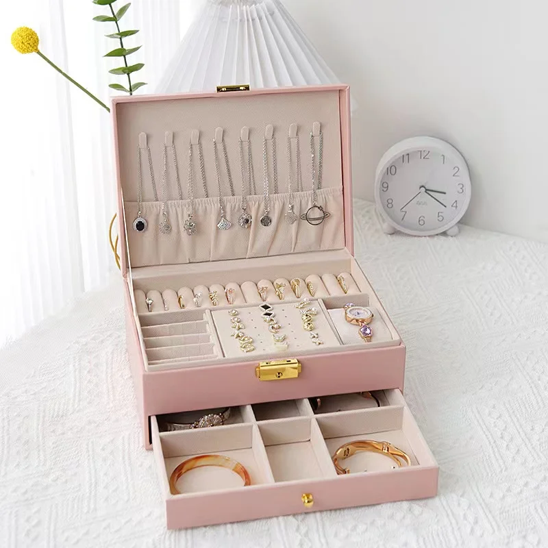 Custom Logo Pu Leather Large Jewelry Set Watch Glasses Storage Box Jewelry Box With Drawer