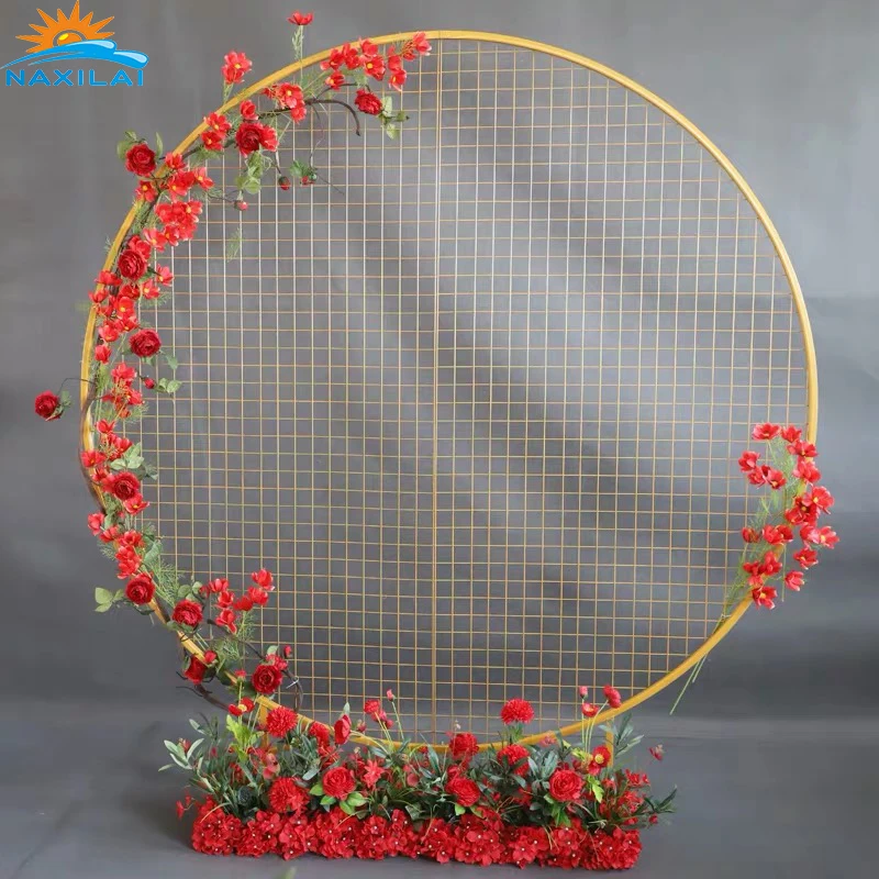 NAXILAI 2020 High Quality Wedding Supplies Circle Round White Gold Metal Mesh Grid Backdrop