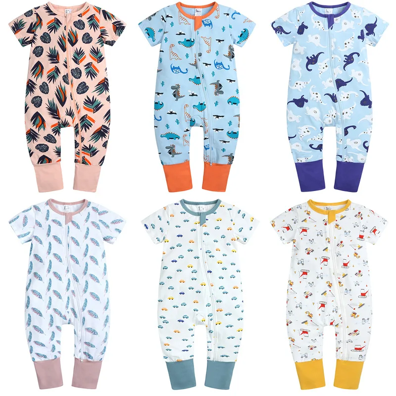 Summer Short Sleeve Newborn 8 Months Baby New Born Girl Boy Clothes Bamboo Zipper Neutral Romper