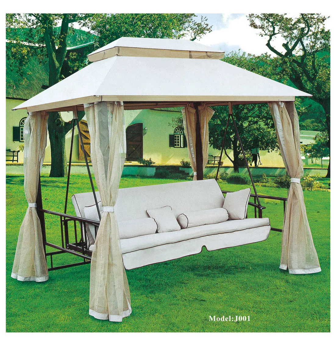 Deluxe Outdoor Garden Porch Swing Metal Patio Swing With Adjustable Canopy