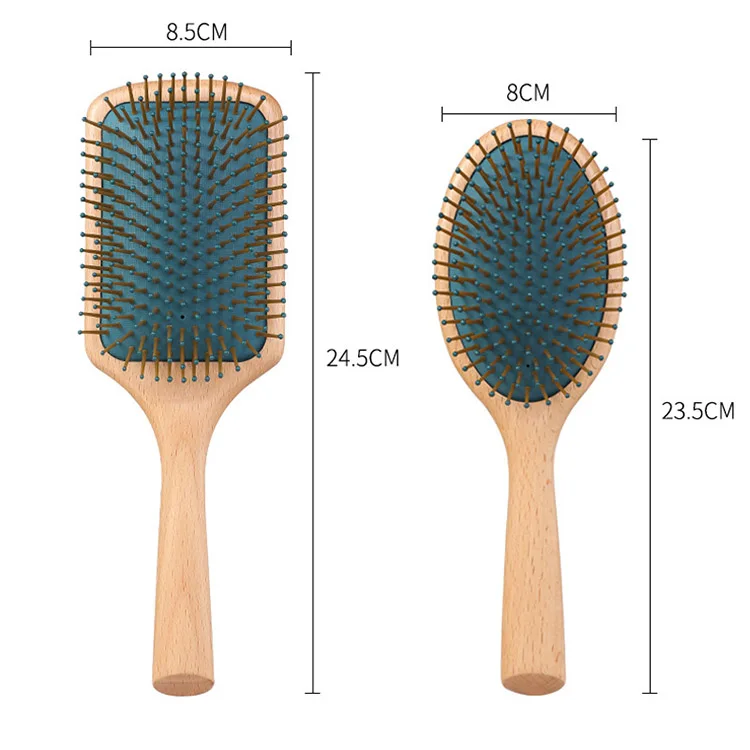 Custom Logo Natural Beech Wooden Rubber Air Cushion Hairbrush Eco-friendly Bamboo Hair Brush For Women