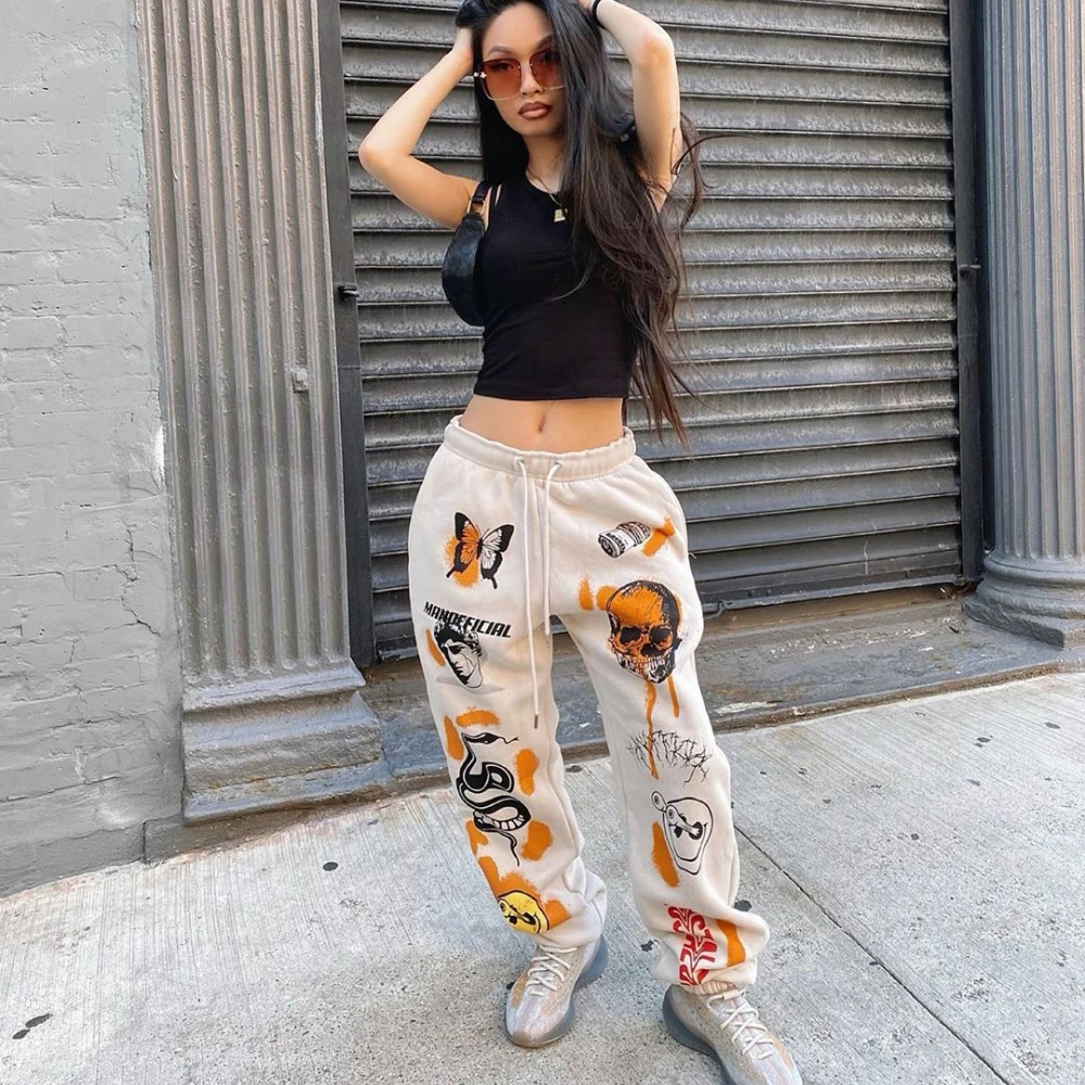 
Woman clothing 2021 Fall Pattern Joggers Pants Printed women Sweatpants casual Jogger cargo dress Track pant wholesale 8009 