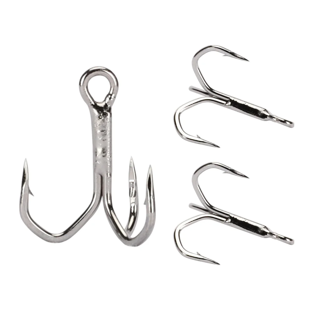High Carbon Steel Barbed Treble Hook 2# 4# 6# 4X with Zinc-Nickle Coating 50KG Drag for Fishing