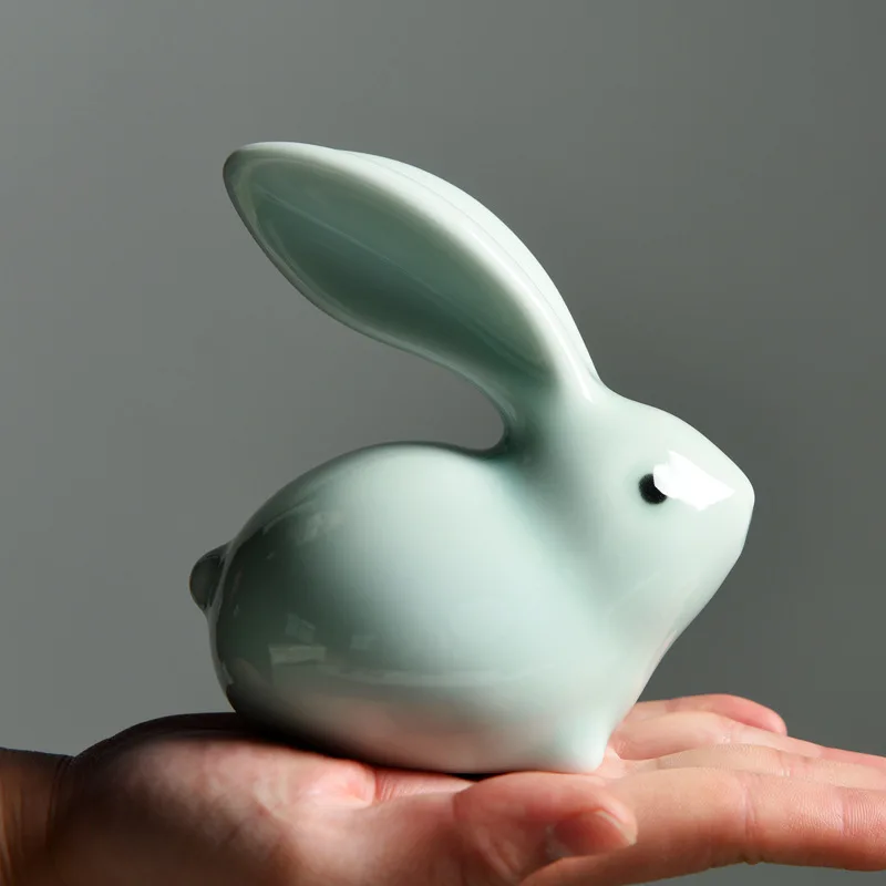Фарфоровая фигурка кролика Lucky Fengshui для украшения стола, милая маленькая керамическая фигурка кролика