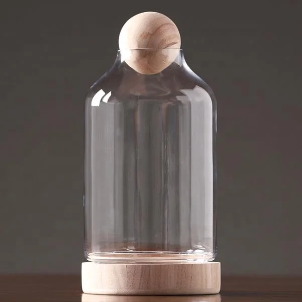 Terrarium Glass Dome Cloche with Wood Base for Home Decor