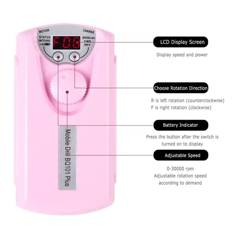 NAD013 Rechargeable Nail Polisher Nails Drill Machine Pink Portable Mini Electric Pen Type Nail Polishes Manicure Tools