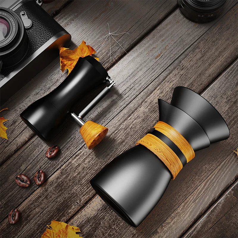 DHPO Portable Aluminum Alloy Black  Stainless Steel Burr Mill Custom Manual Coffee Grinder Hand Crank Coffee Grinder For Sale