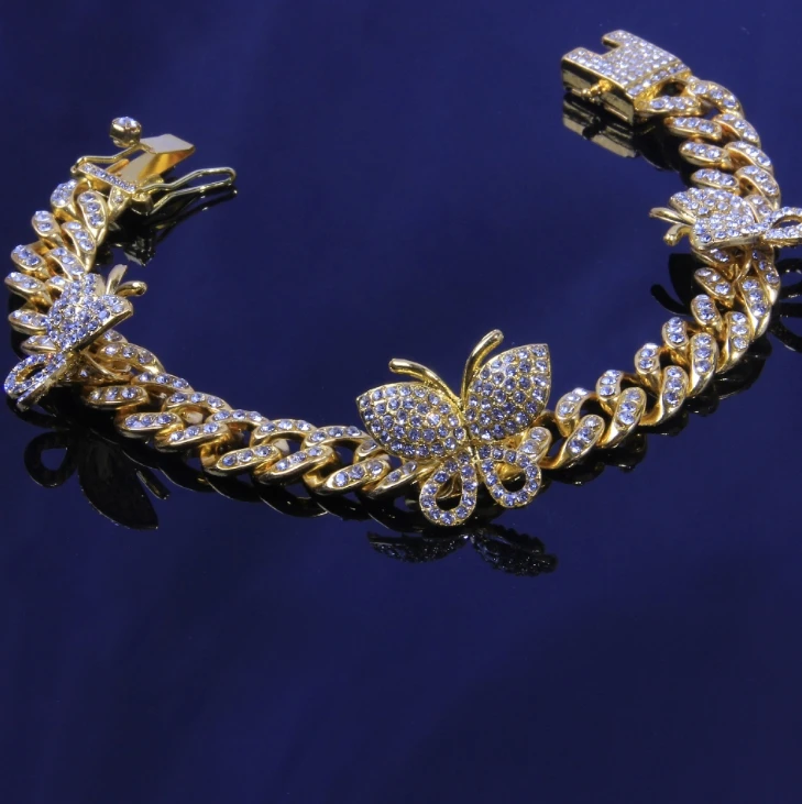 
Hot selling hip-hop butterfly Cuban anklet diamond butterfly anklet women 