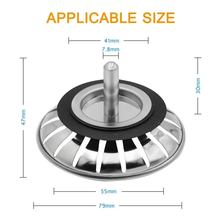 Hot Selling UK  Version 78mm 79mm 80mm 83mm SS304/201 Round Stainless Steel Wastes Sink Strainer Filter