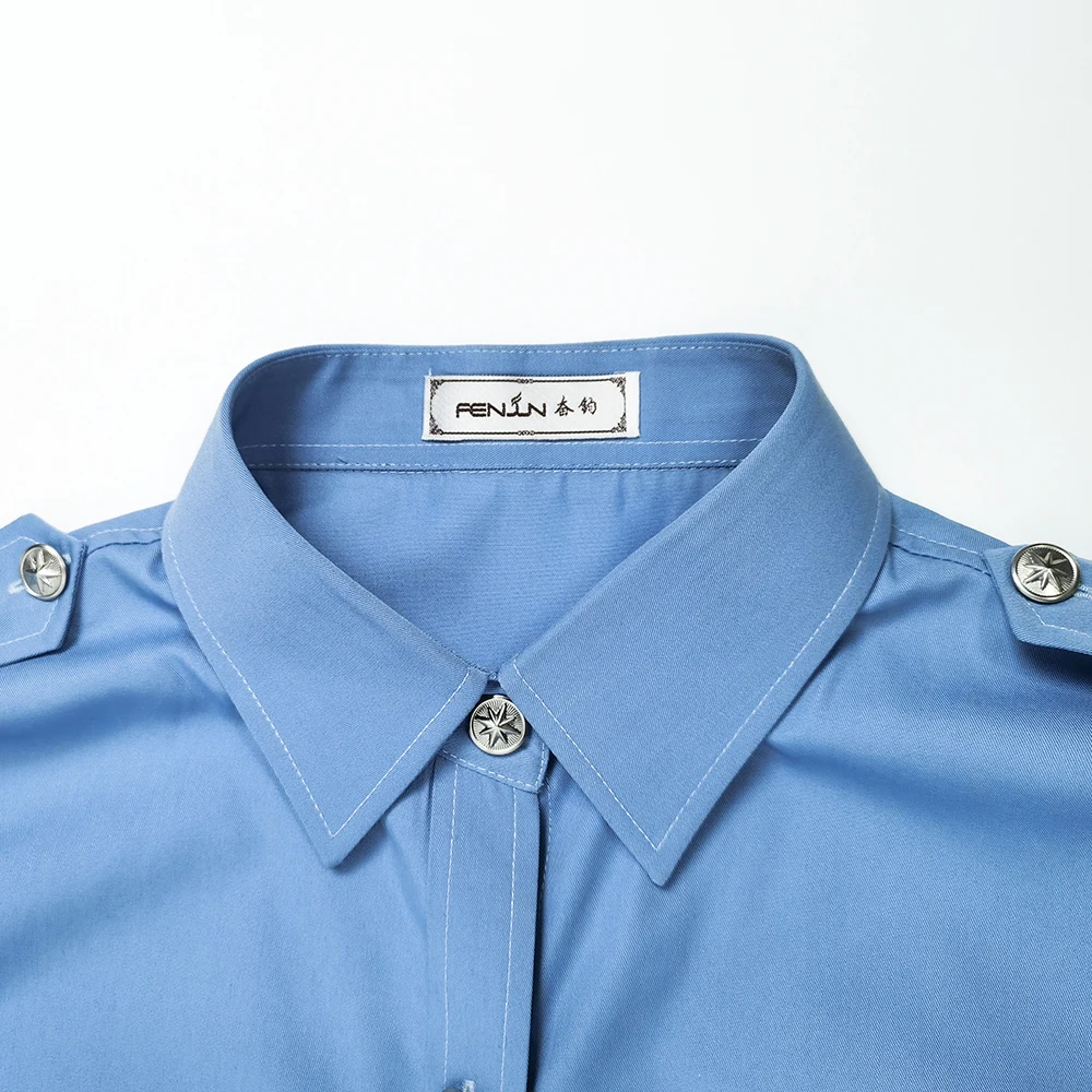 made in china TC CVC Cotton Uniform White and blue Security Guard Shirts