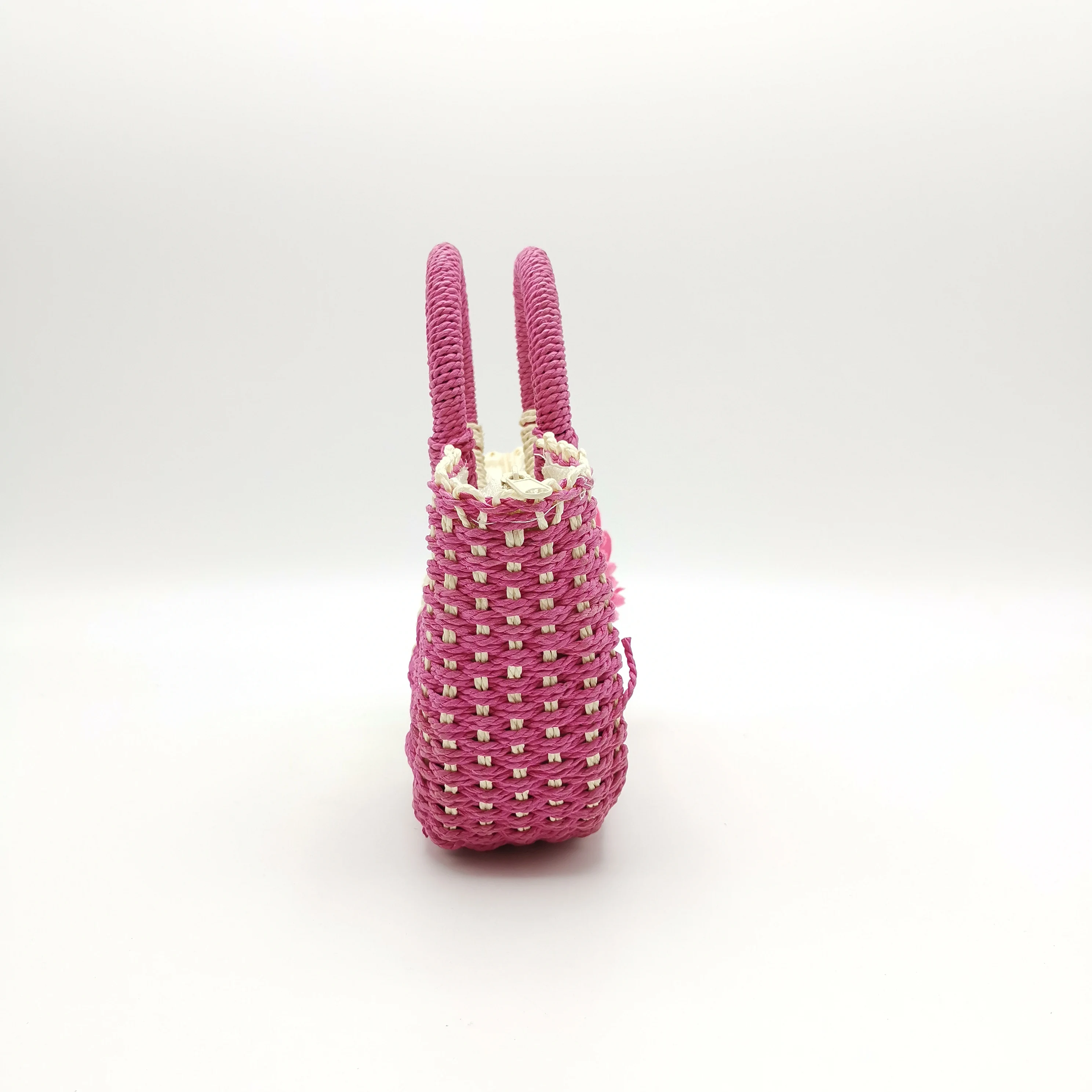 Mini Straw Tote Bag Summer Beach Bag Handmade Straw Woven Handbag with Flower for Kids