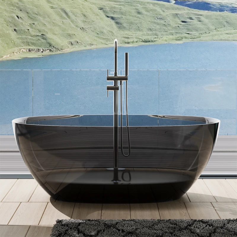 Modern Freestanding Acrylic Resin Hot Tub Colorful Transparent Crystal Drainer Classic Bath Hotels-Egg Shape Bath Soaking Hot