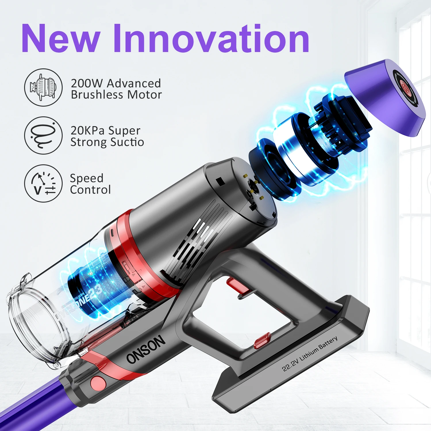 Household Dry Type Cyclone Wireless Stick Vacuum Clenaer Cordless for Couch
