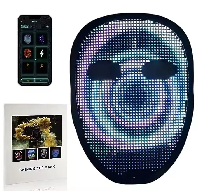 rechargeble cosplay masquerade led smart face transforming mask costume led mask programmable