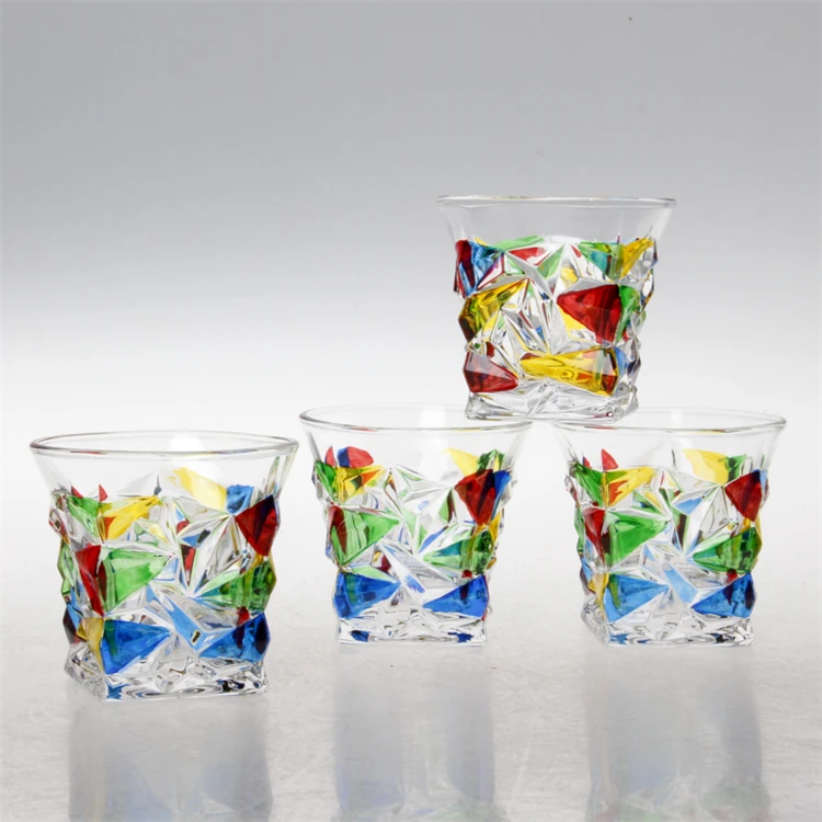 Promotional New Design Crystal Hot Sale Engraved Hand Painted Whisky Glass Cup Embossed Glass Tumbler Home Use