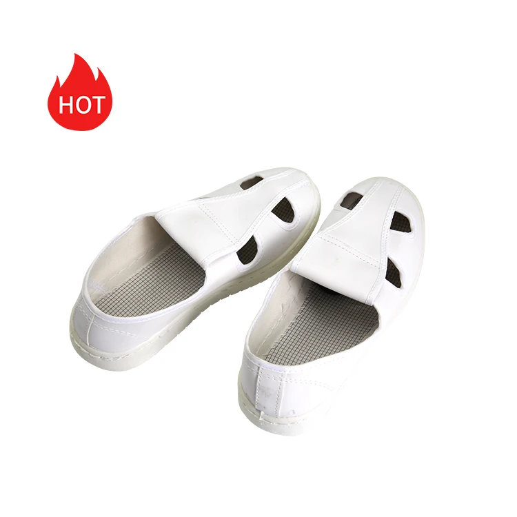 Good quality 4-hole mesh butterfly anti-static pu esd white shoes for cleanroom and lab