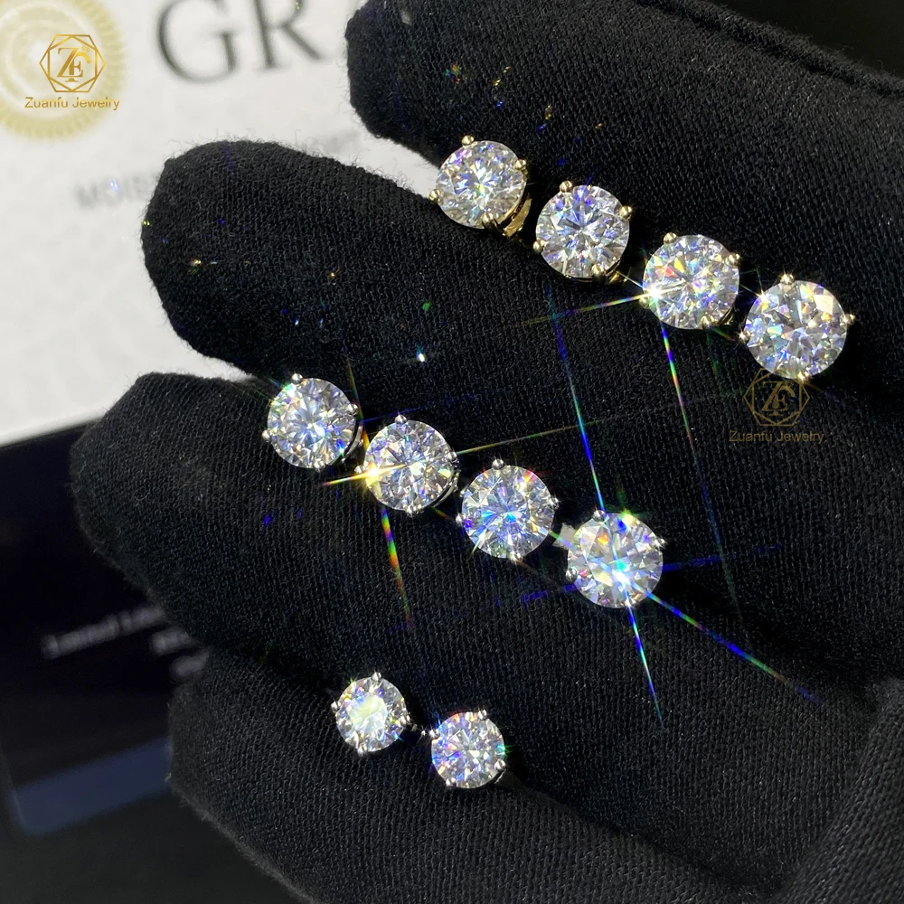 Wuzhou Factory Customized Earrings Wholesale Bulk 5mm 6.5mm 8mm Moissanite Stud Earrings for Lady with 925S Silver