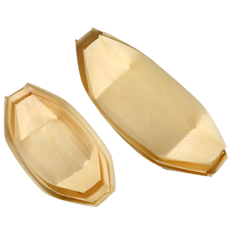 Disposable wooden wooden paper boat cooking box tableware sushi dessert plate boat boat hotel creative dinner plate