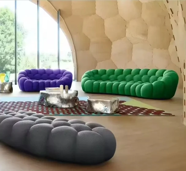 Luxury Customized French Bubble Fabric Sofa Set Modular Tufted Reclining Leisure Furniture Hotel Living Room Private Residence