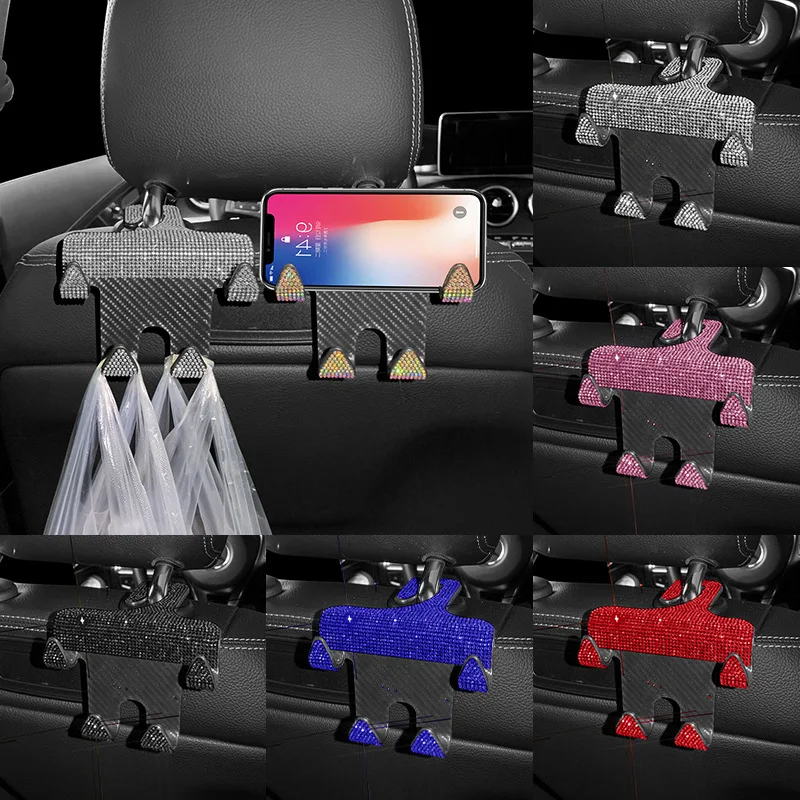Crystal Car Seat Back Hook Bling Diamond Hanger Auto Back Universal Headrest Mount Storage Holder Car Interior Accessories
