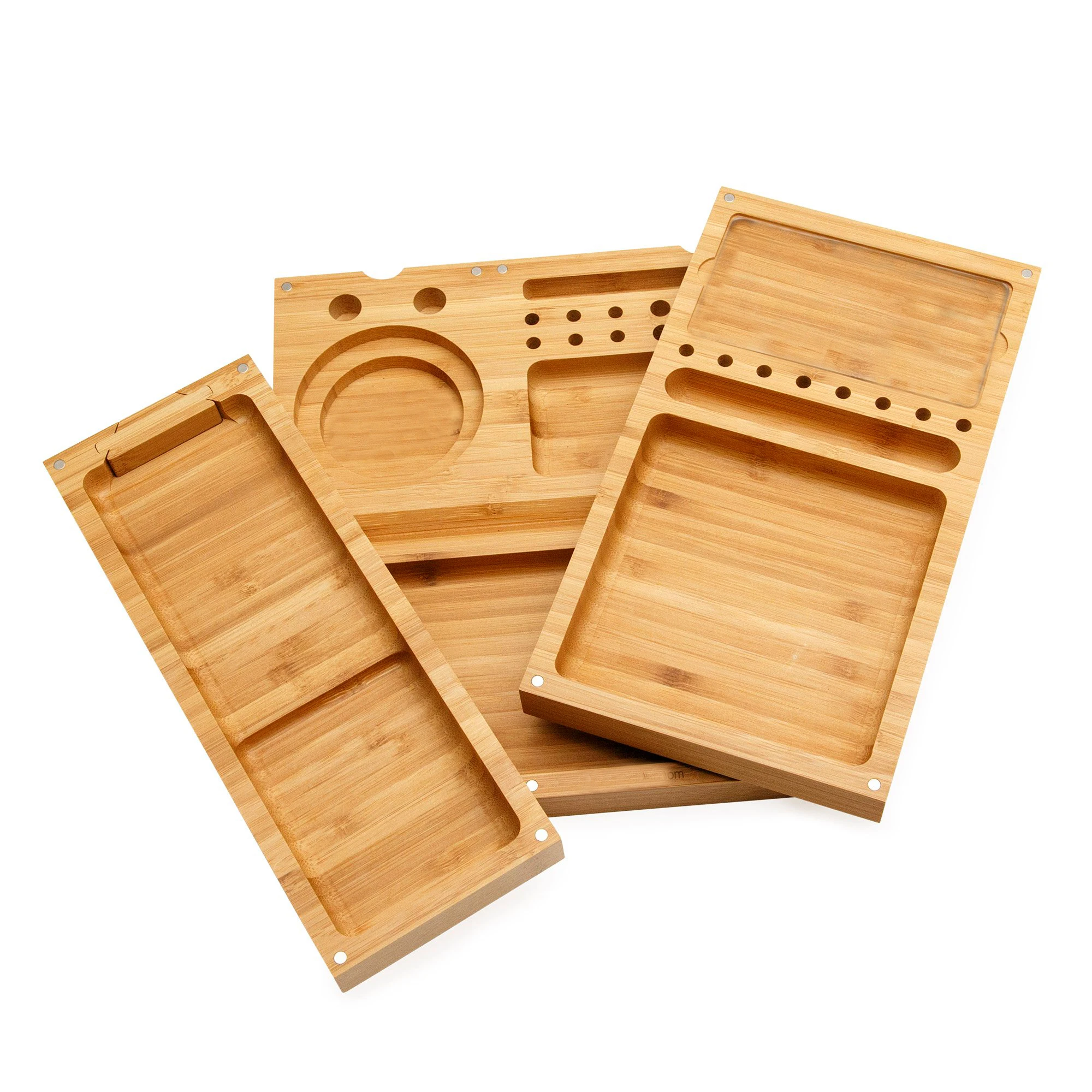 Raw triple flip magnetic bamboo rolling tray with Built-in Ashtray | use for cigar