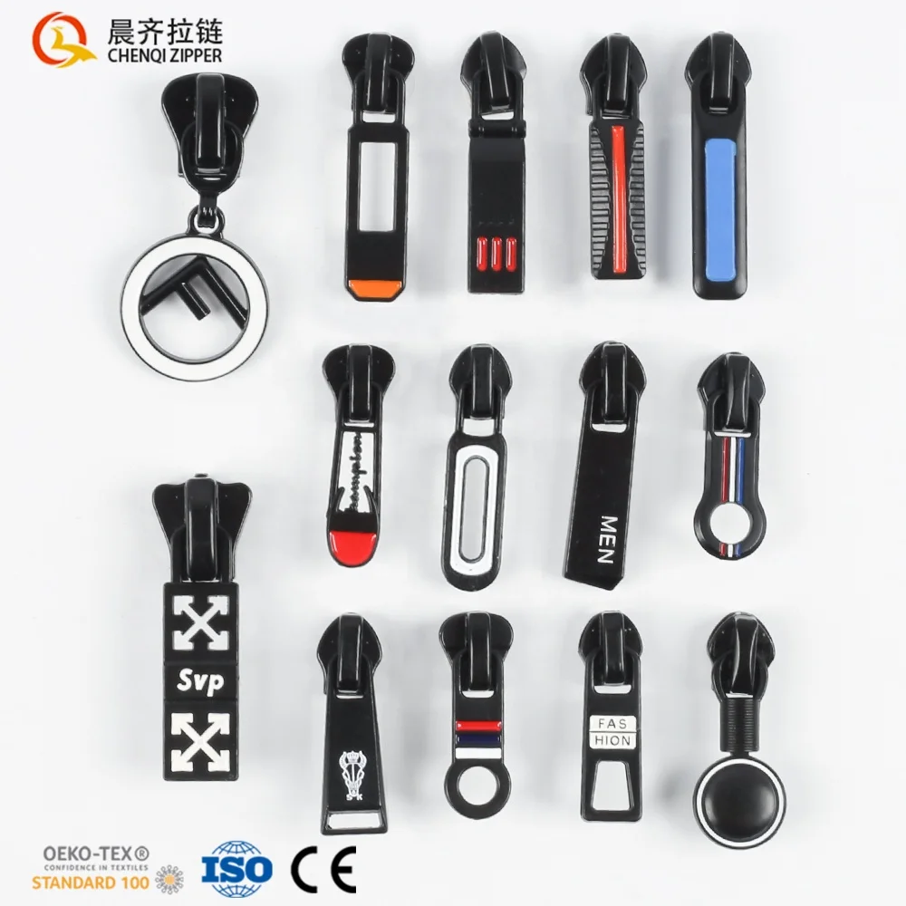 Factory wholesale 3# 5# 8# 10# plating black nickel custom zipper pulls zipper sliders for garment bags