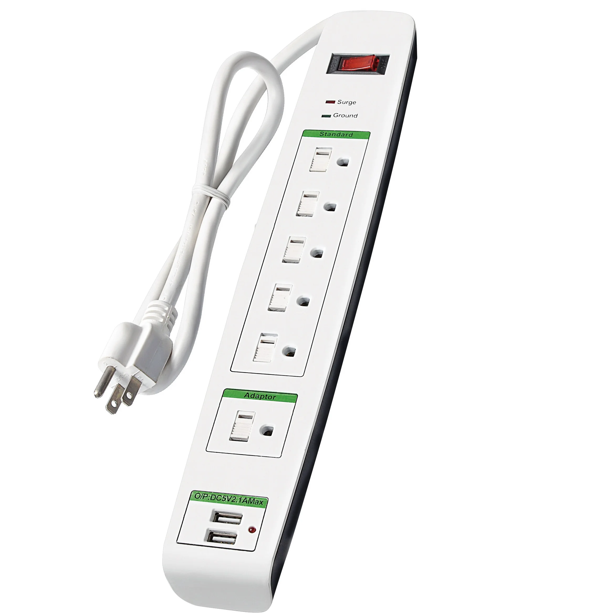 USA Rensidential 15A Circuit Breaker Surge Protection Power Strips With 6 outlets 2 USB Ports