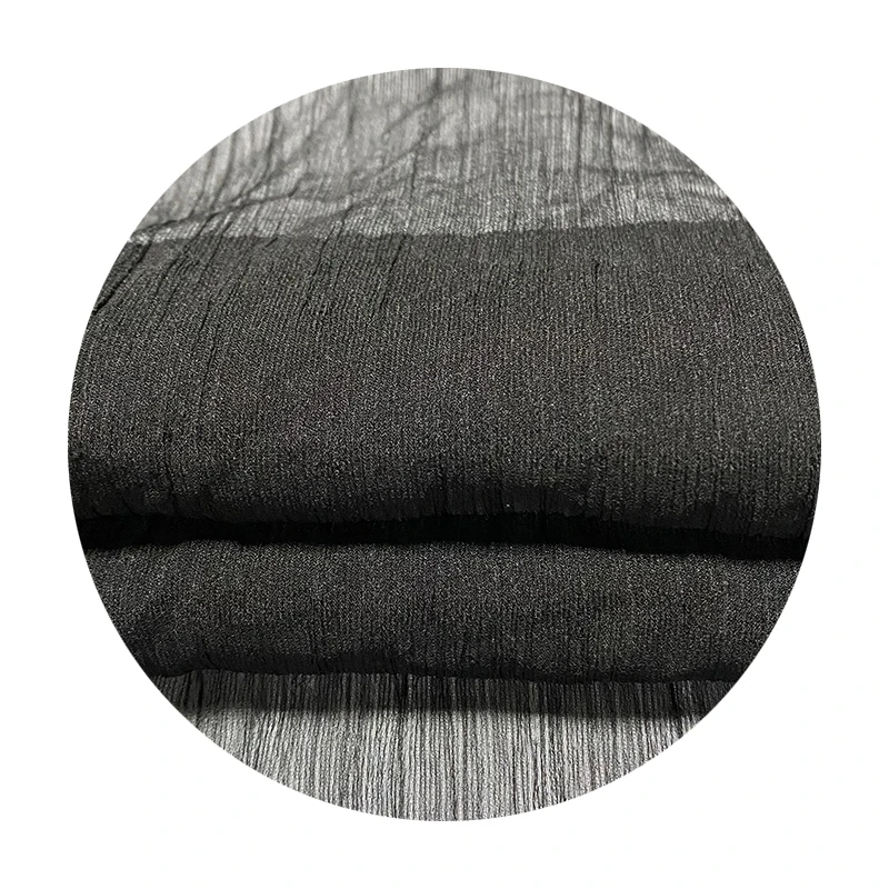 100 % Recycled Polyester Material Black Veil Voile Fabric Crepe Thin Polyester Yarn Chiffon Fabric