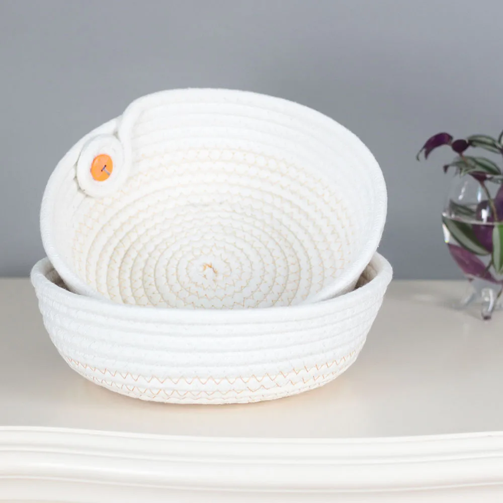 ICEBLUE HD Handcraft Cotton Woven Rope Front Door Key Basket ServingTray