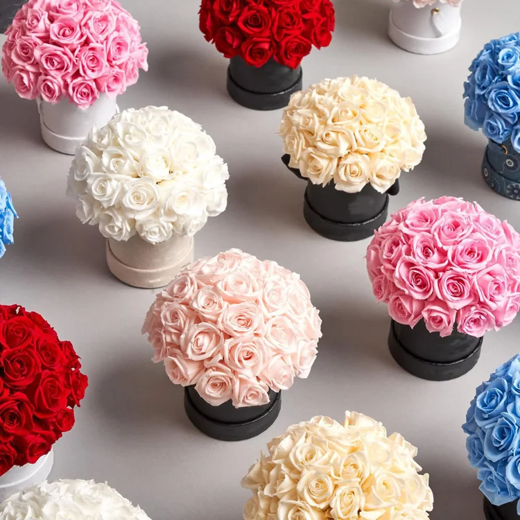 Preserved flowers bouquet rosas round flower box everlasting forever eternal rose in gift box luxury gift box preserved roses
