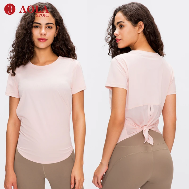 AOLA Woman Run Tee Crew Neck T Shirts Stretch Sports Yoga Top yoga running short sleeves t shirt
