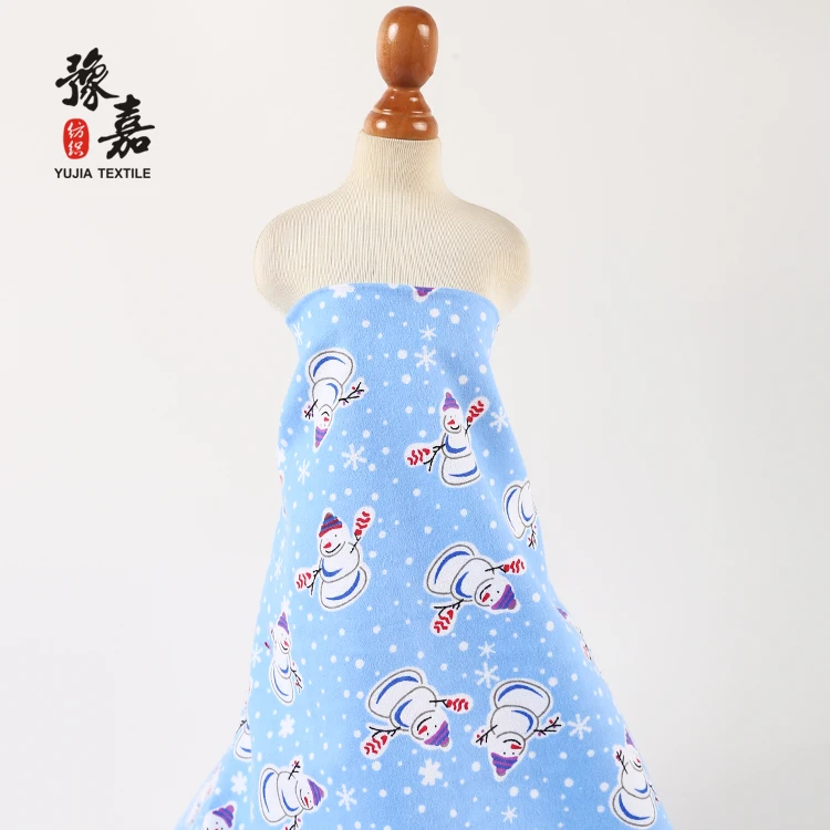100% cotton diaper pajamas flannel fabric for baby with printed snowman patterns