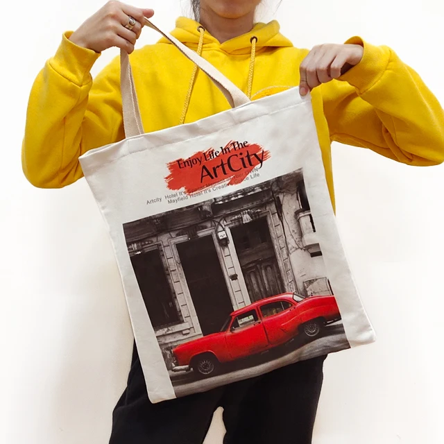 Girl Handbag Cotton Eco Shopping Bag Reusable Grocery Canvas Tote Bag Supplier