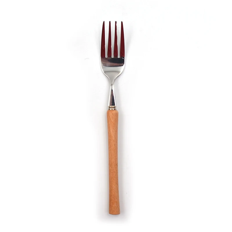 Minimal wind small waist wooden handle stainless steel tableware Spoon fork knife beech handle household
