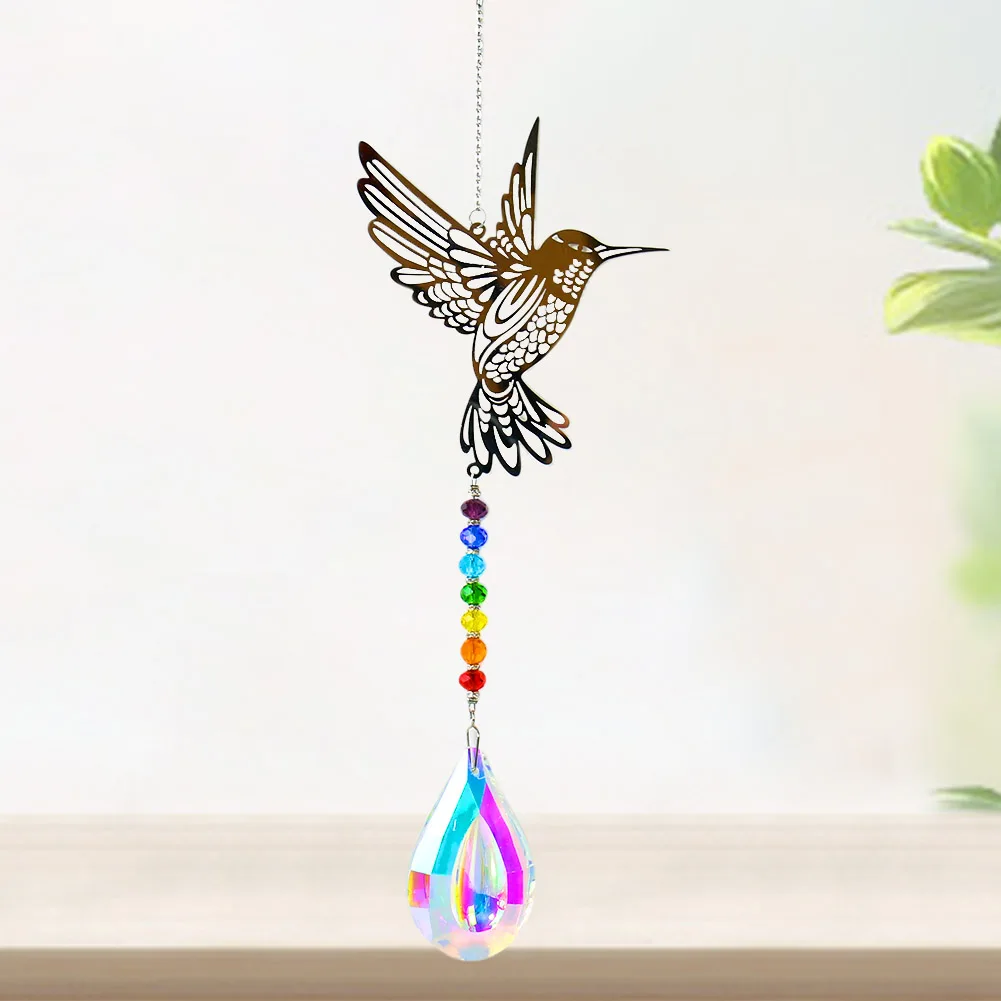 Hummingbird Suncatcher Hanging Crystal Chakra Bead Glass Prism Rainbow Maker Lightcatcher Chaser Home Car Garden Pendant Decor