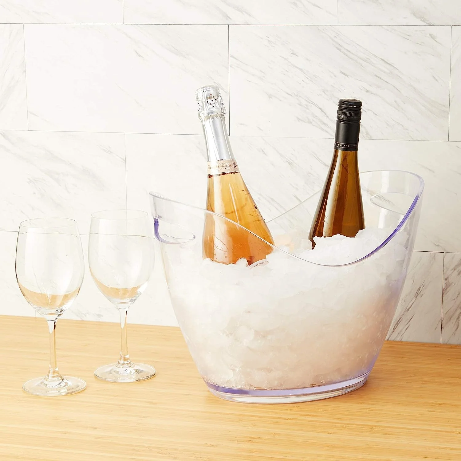 4 Liter Storage Tub Clear Acrylic Chill Soda Wine Champagne Beverage Beer Bin Ice Bucket for 2 Bottles Capacity