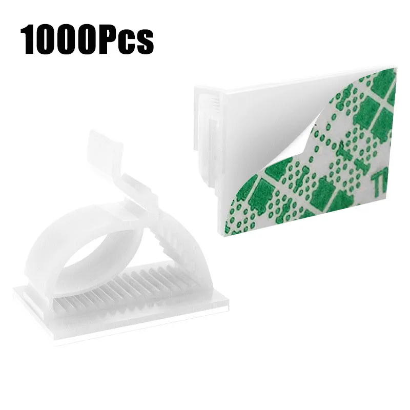 WCC4 1000PCS Self Adhesive Cable Management Organizer Clips Adjustable Desk Tidy Wire Cord Fixer Fastener Clips For Home Office