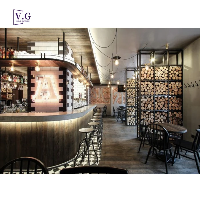 Stone Bar Design Ideas Bespoke Solid Surface Countertop Wood Body Restaurant Bar Counter Set