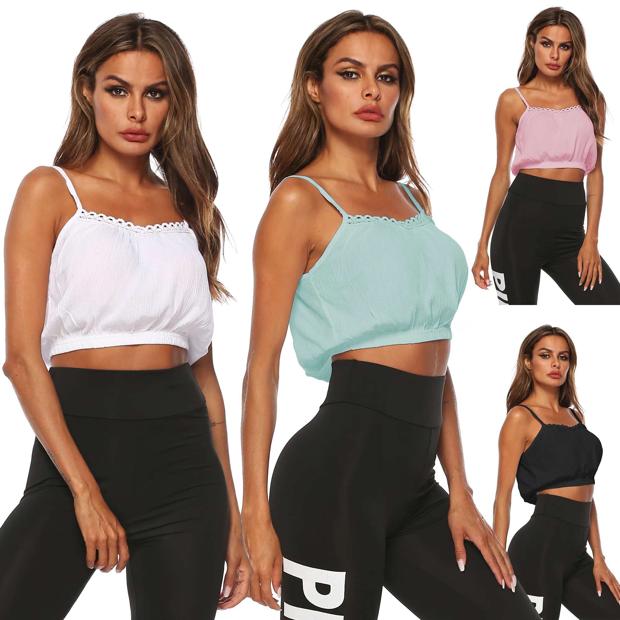 Women Sexy Lace Solid Vest Custom Beach Short Blouse Crop Top