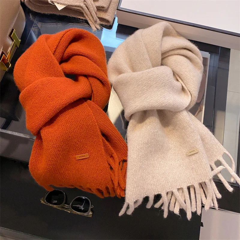 Новый стиль 100% шарф из чистой шерсти Австралии женский зимний теплый короткий с кисточкой YHK0037