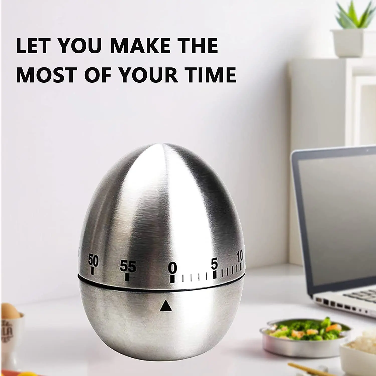 Cute Stainless Steel Egg Kitchen Timer Metal Mechanical Countdown Cooking Timer with Loud Alarm for Kids Cooking Tools